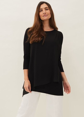 Phase Eight Mika Longline T Shirts Black USA | 3540896-XK